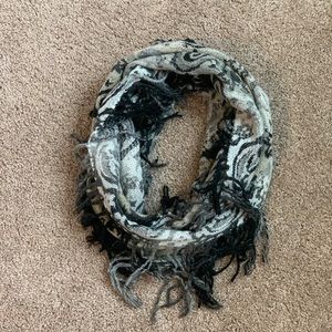 Gray and black floral print infinity scarf